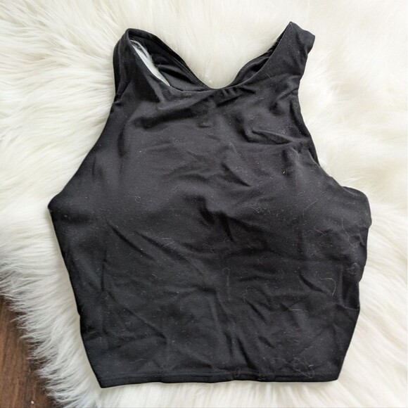 Athleta Conscious Crop Crop Cropped Top Tank Built In Bra Small Black Racerback - Picture 2 of 5